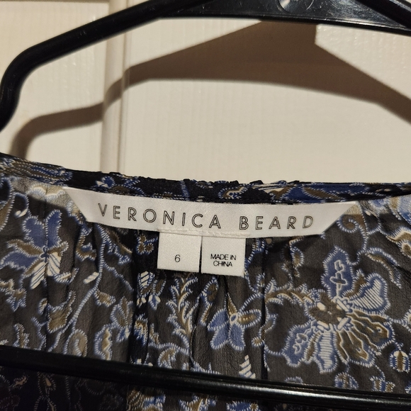 Veronica Beard 100% Silk Floral Long Sleeve Ruched Mini Dress Size 6 Party Blue - Picture 8 of 14